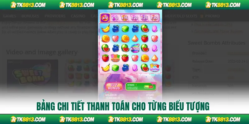 Bảng chi tiết thanh toán cho từng biểu tượng