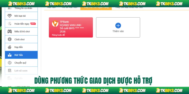Dùng phương thức giao dịch được hỗ trợ