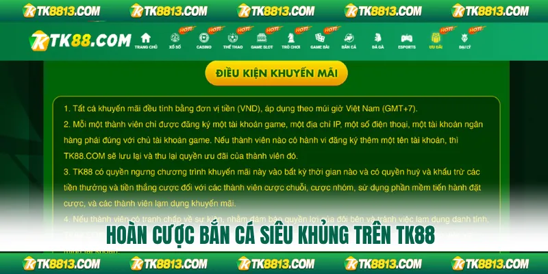 Hoàn cược Bắn cá siêu khủng trên TK88
