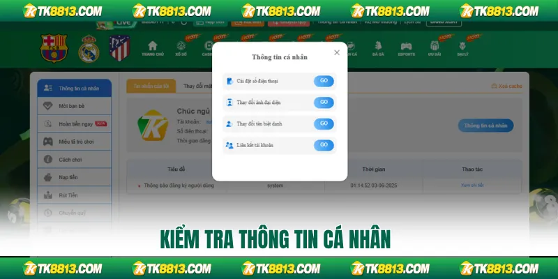 Kiểm tra thông tin cá nhân Kiểm tra thông tin cá nhân
