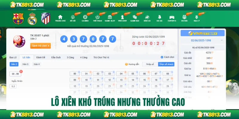 Lô xiên khó trúng nhưng thưởng cao