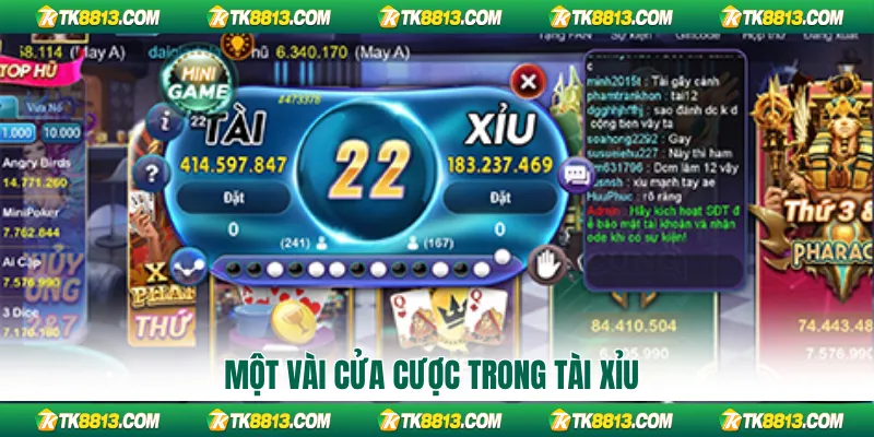 Một vài cửa cược trong tài xỉu