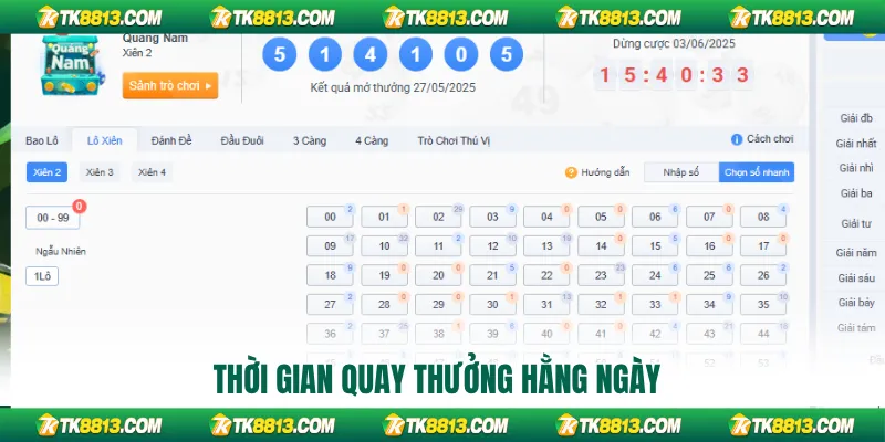 Thời gian quay thưởng hằng ngày