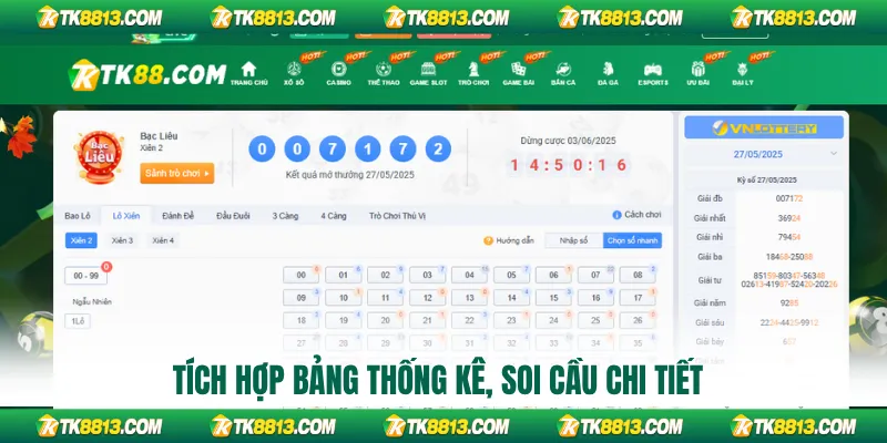 Tích hợp bảng thống kê, soi cầu chi tiết
