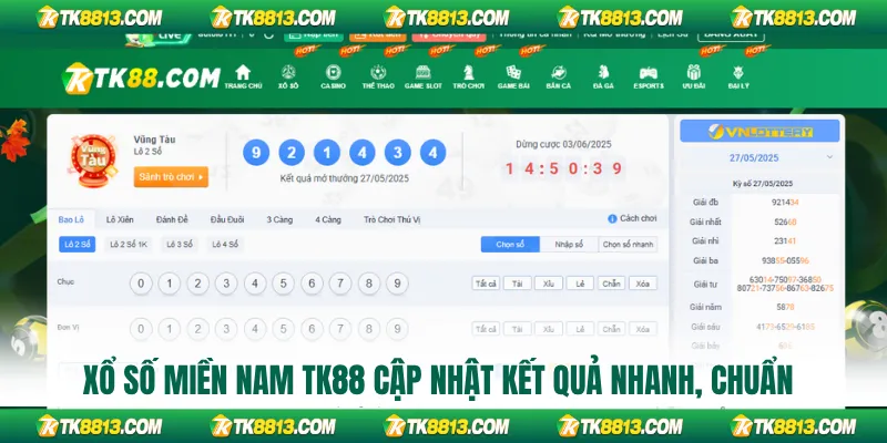 Xổ số miền nam TK88 cập nhật kết quả nhanh, chuẩn